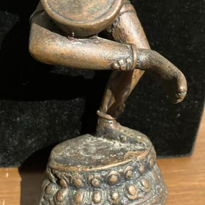 Antique Bronze Dancing Saraswati Statue - Hindu Goddess Playing Veena - 6" Tall
