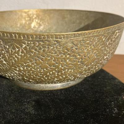 Vintage Hand-Engraved Indian Brass Decorative Bowl - 6.25" Floral Etched Beauty