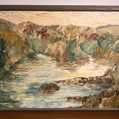 V. E. Appleton signed Serene River Bend – Vintage Impressionist Oil Painting