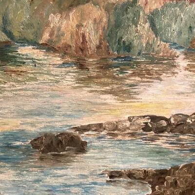V. E. Appleton signed Serene River Bend – Vintage Impressionist Oil Painting