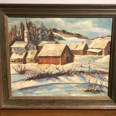 Vintage 1960s-70s Oil Painting "Vermont Winter" 24” x 20”