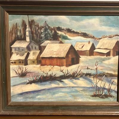 Vintage 1960s-70s Oil Painting "Vermont Winter" 24” x 20”