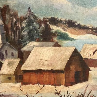 Vintage 1960s-70s Oil Painting "Vermont Winter" 24” x 20”