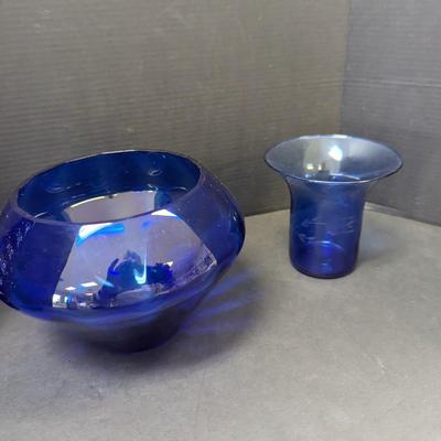 Blue Bud Vase Hand Blown Princess House Tea Light Hazel Atlas Cocktail Glass