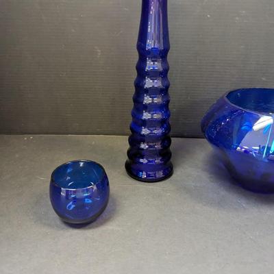 Blue Bud Vase Hand Blown Princess House Tea Light Hazel Atlas Cocktail Glass