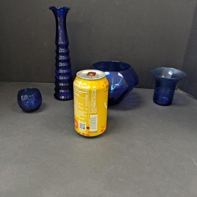 Blue Bud Vase Hand Blown Princess House Tea Light Hazel Atlas Cocktail Glass