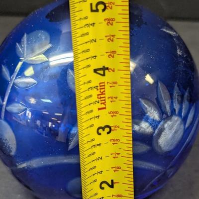 Czech Bohemian Cobalt Blue Cut Paperweight