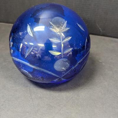Czech Bohemian Cobalt Blue Cut Paperweight