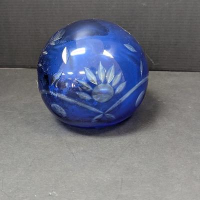 Czech Bohemian Cobalt Blue Cut Paperweight