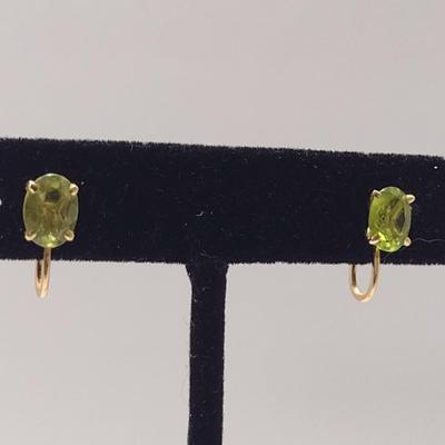 14 Karat Yellow Gold and Peridot Screw Back Earrings (#25)