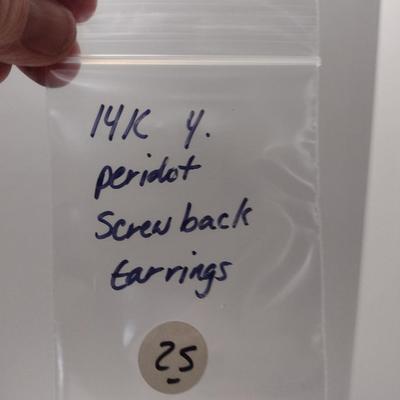 14 Karat Yellow Gold and Peridot Screw Back Earrings (#25)