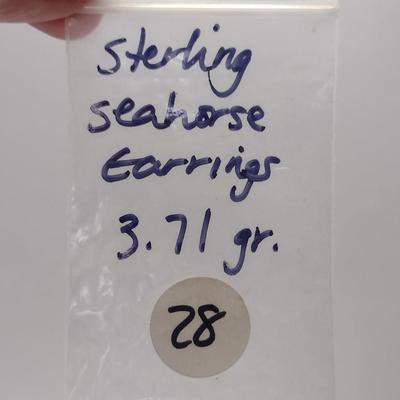 Sterling Silver Seahorse Design Screw Back Earrings- Approx Total Weight 3.71 Grams (#28)
