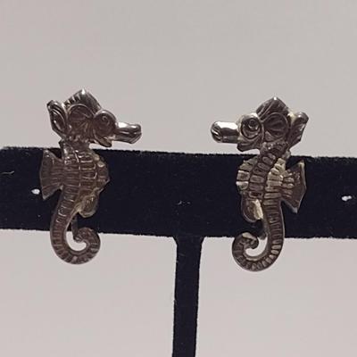 Sterling Silver Seahorse Design Screw Back Earrings- Approx Total Weight 3.71 Grams (#28)
