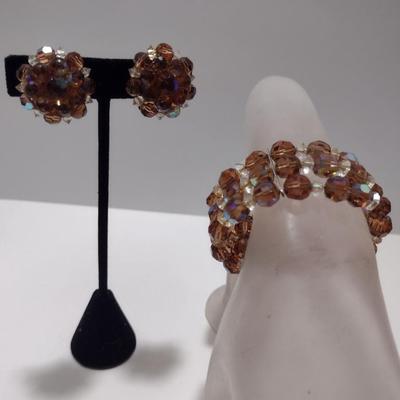 Aurora Borealis Cuff Bracelet and Clip-Back Earrings (#29)