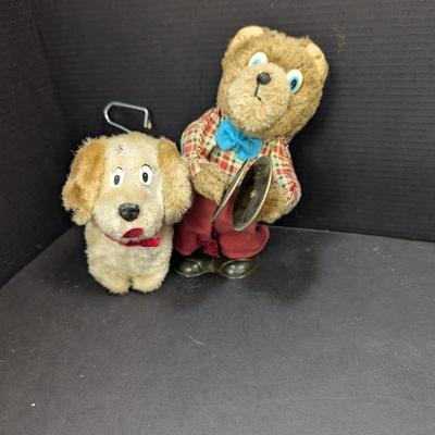 Vintage Wind Up Mechanical Bear Playing The Cymbals & Wind Up Puppy - They Do Not Work