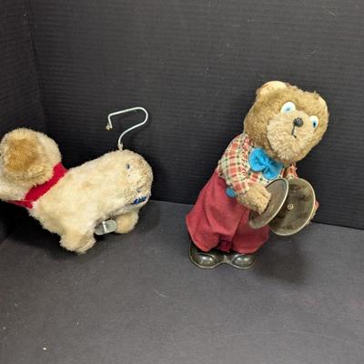 Vintage Wind Up Mechanical Bear Playing The Cymbals & Wind Up Puppy - They Do Not Work