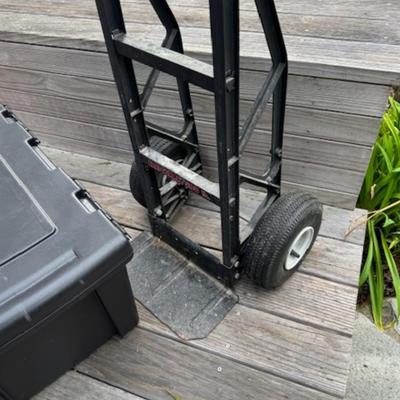 HAND TRUCK AND TUB WITH PAINT SUPPLIES