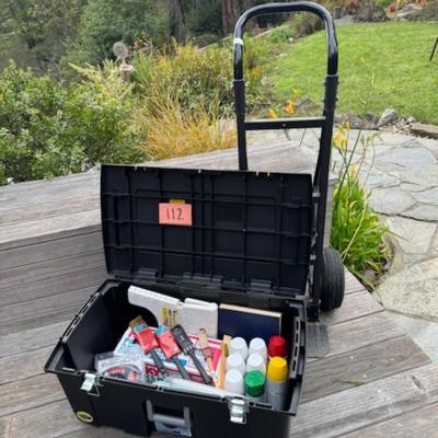 HAND TRUCK AND TUB WITH PAINT SUPPLIES