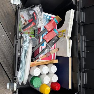 HAND TRUCK AND TUB WITH PAINT SUPPLIES