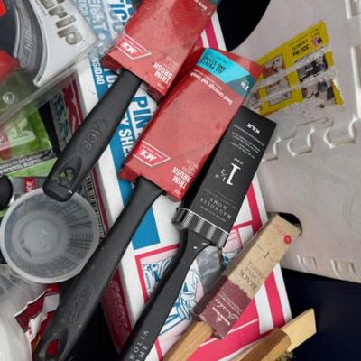 HAND TRUCK AND TUB WITH PAINT SUPPLIES