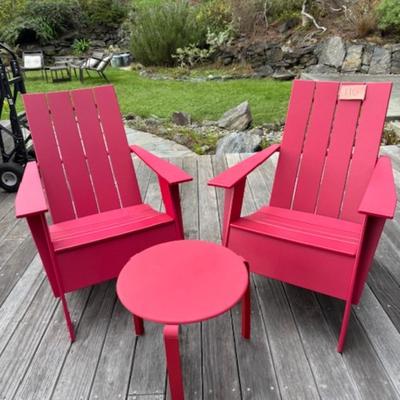 TWO ADIRONDACK CHAIRS AND ONE TABLE