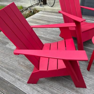 TWO ADIRONDACK CHAIRS AND ONE TABLE