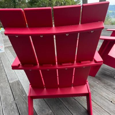 TWO ADIRONDACK CHAIRS AND ONE TABLE