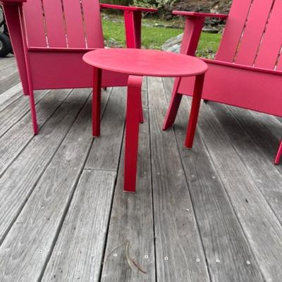 TWO ADIRONDACK CHAIRS AND ONE TABLE