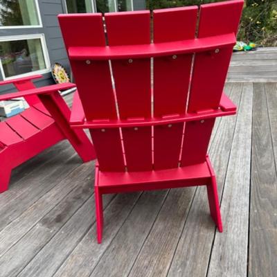 TWO ADIRONDACK CHAIRS AND ONE TABLE