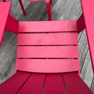 TWO ADIRONDACK CHAIRS AND ONE TABLE