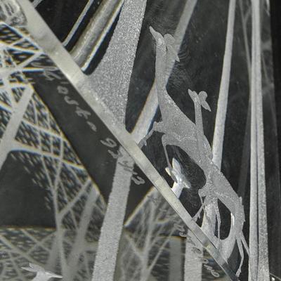 Kosta Boda 'Deers in the Forest' Triangular Prism glass sculpture