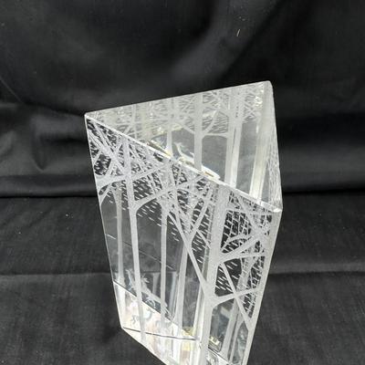 Kosta Boda 'Deers in the Forest' Triangular Prism glass sculpture