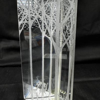 Kosta Boda 'Deers in the Forest' Triangular Prism glass sculpture