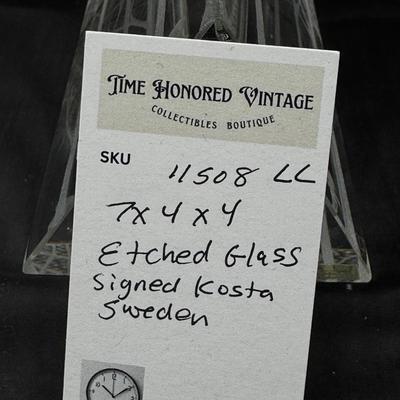 Kosta Boda 'Deers in the Forest' Triangular Prism glass sculpture