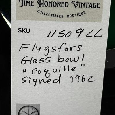 Mid 1950s Swedish glass Vase centerpiece bowl Green White overlay