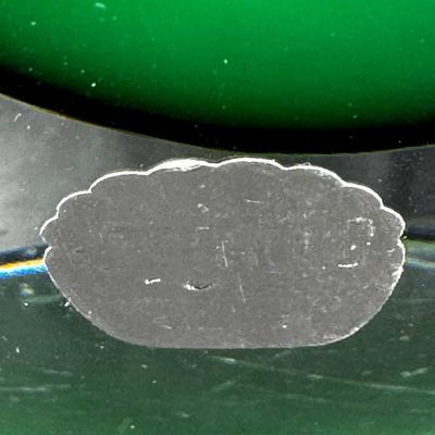 Mid 1950s Swedish glass Vase centerpiece bowl Green White overlay