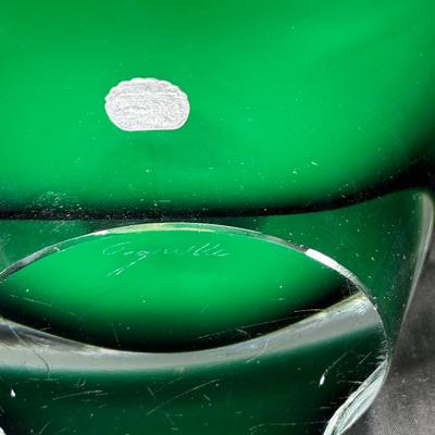 Mid 1950s Swedish glass Vase centerpiece bowl Green White overlay