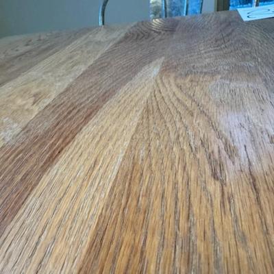 WEATHERED OAK DINING TABLE, BENCH AND CHAIRS