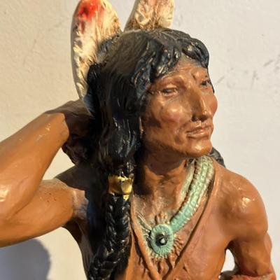 1976 Universal Statuary Native American Warrior Statue #481 – 14.5" Tall Hand-Painted Figurine