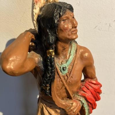 1976 Universal Statuary Native American Warrior Statue #481 – 14.5" Tall Hand-Painted Figurine