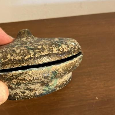 Antique Style Chinese Bronze Ritual Food Vessel Dou with Lid - Warring States Inspired, 4" across