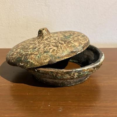 Antique Style Chinese Bronze Ritual Food Vessel Dou with Lid - Warring States Inspired, 4" across