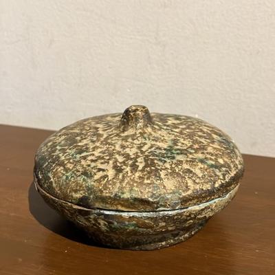 Antique Style Chinese Bronze Ritual Food Vessel Dou with Lid - Warring States Inspired, 4" across