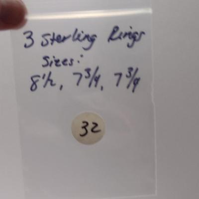 Sterling Silver Rings- Sizes 8 1/2 and 7 3/4- Approx Total Weight 21.42 Grams (#32)