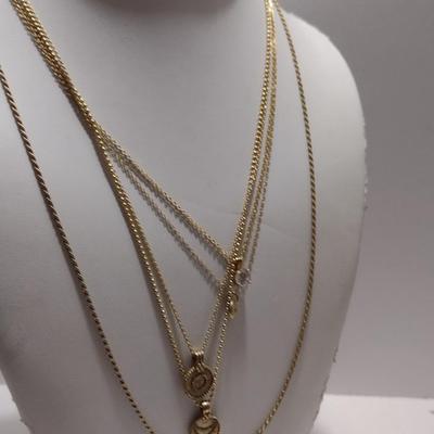 Collection of Gold Toned Sterling Silver Jewelry- Necklaces, Pendant, Tennis Bracelet (#33)