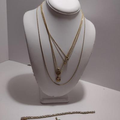 Collection of Gold Toned Sterling Silver Jewelry- Necklaces, Pendant, Tennis Bracelet (#33)