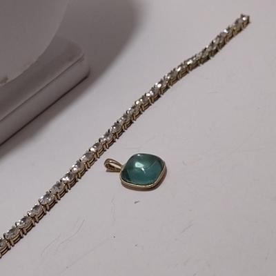 Collection of Gold Toned Sterling Silver Jewelry- Necklaces, Pendant, Tennis Bracelet (#33)