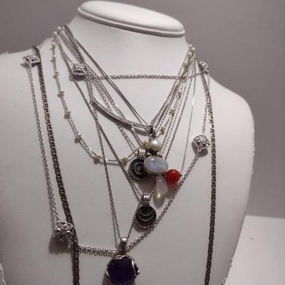 Collection of Sterling Silver Jewelry- Necklaces, Pendants, Bracelets (#34)
