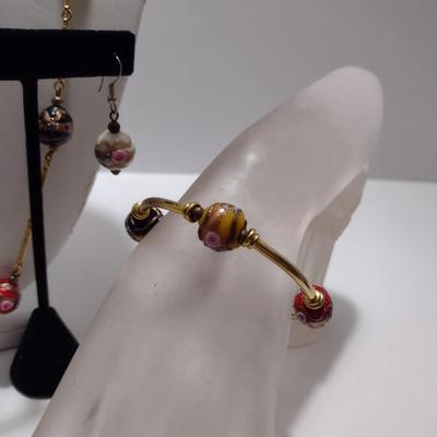 Vintage Italian Venetian Wedding Cake Art Glass Necklace, Bracelet, and Earring Set (#35)