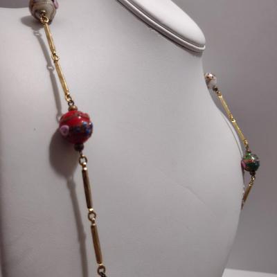 Vintage Italian Venetian Wedding Cake Art Glass Necklace, Bracelet, and Earring Set (#35)